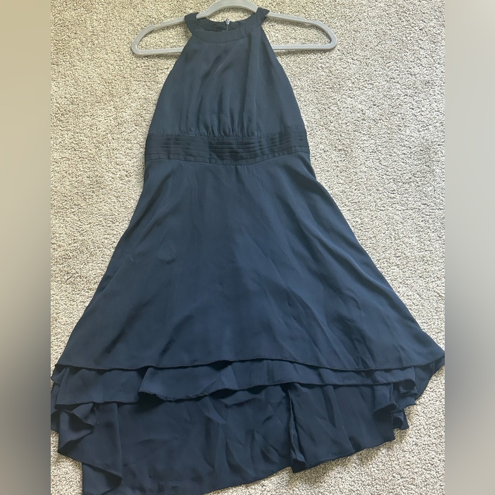 Girls 11-12Y Elegant Navy Halter High Low Flower Girl Party Flowy Chiffon Dress